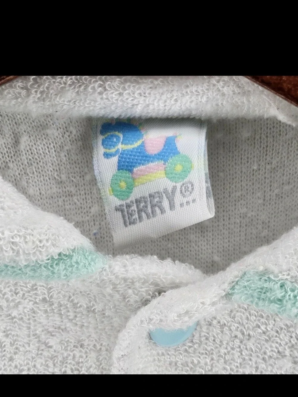 Vintage Terry Pastel White Footie Romper Embroidery Teddy Bear Toys Newborn Baby
